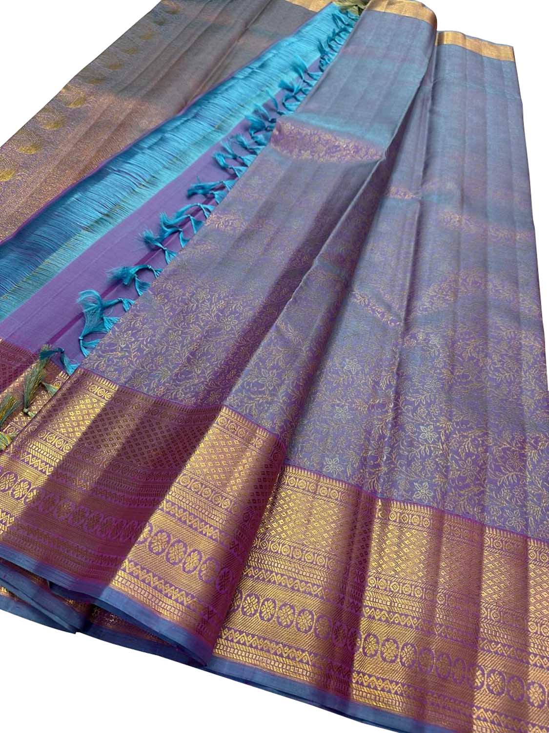 Elegant Purple Silk Saree: Handloom Kanjeevaram - Luxurion World