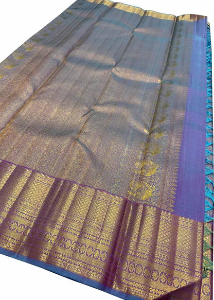Elegant Purple Silk Saree: Handloom Kanjeevaram - Luxurion World