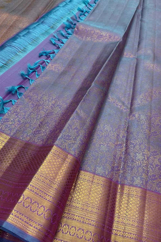 Elegant Purple Silk Saree: Handloom Kanjeevaram - Luxurion World