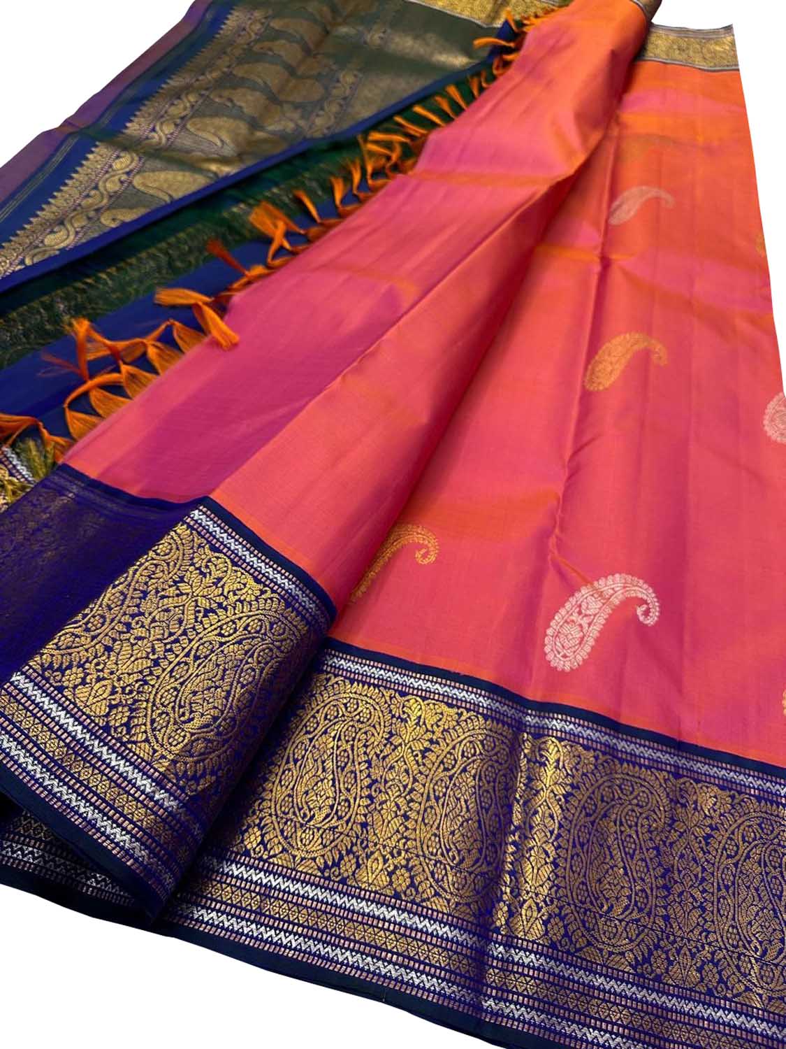 Exquisite Pink Handloom Kanjeevaram Silk Saree - Luxurion World