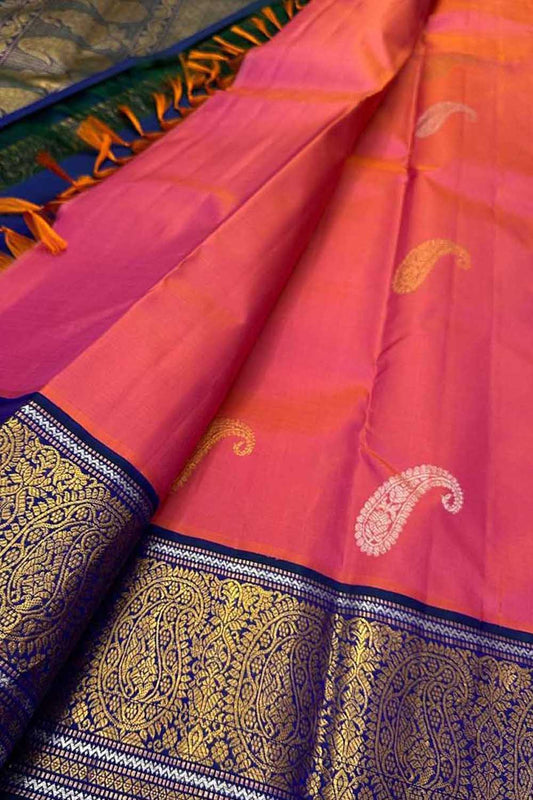 Exquisite Pink Handloom Kanjeevaram Silk Saree - Luxurion World