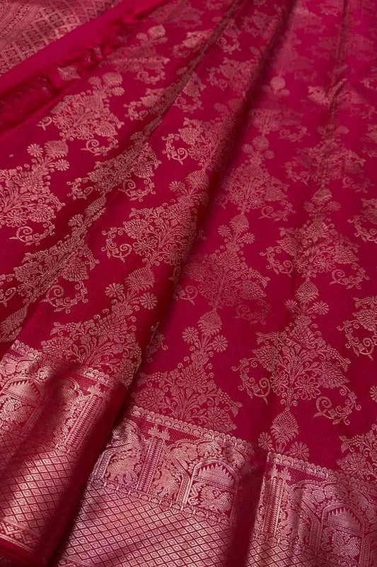 Exquisite Pink Kanjeevaram Handloom Silk Saree - Luxurion World