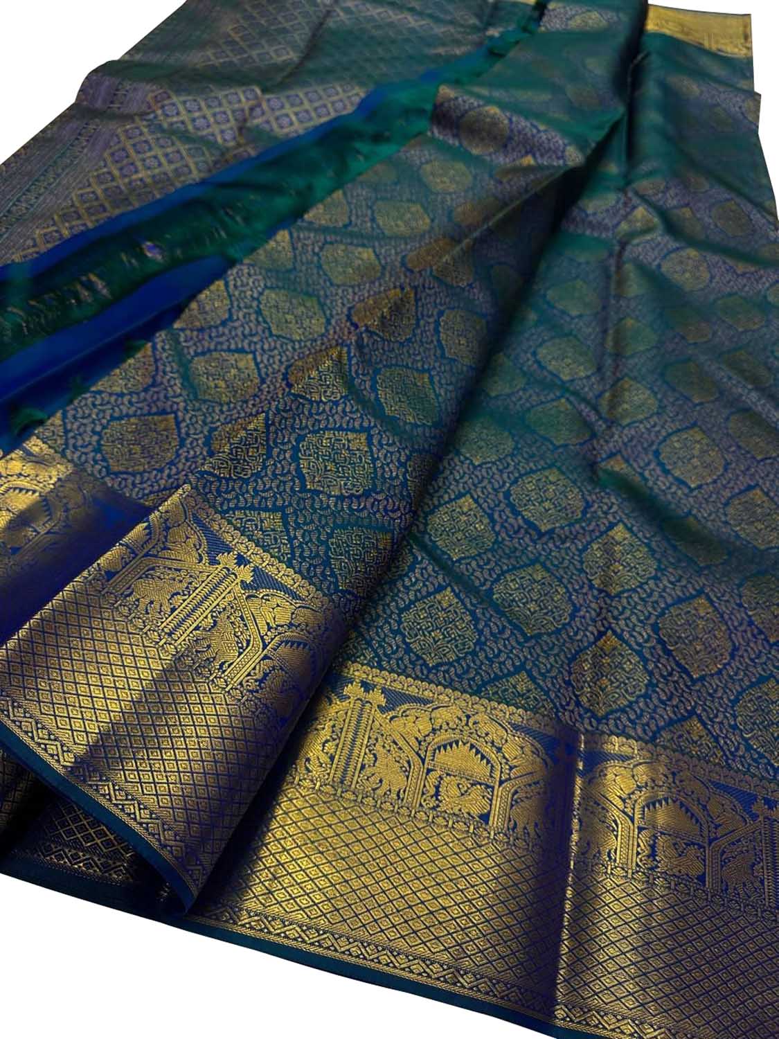 Green & Blue Kanjeevaram Silk Saree - Luxurion World