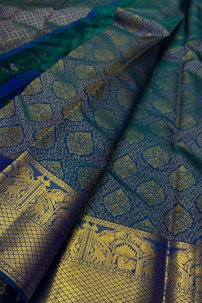 Green & Blue Kanjeevaram Silk Saree - Luxurion World