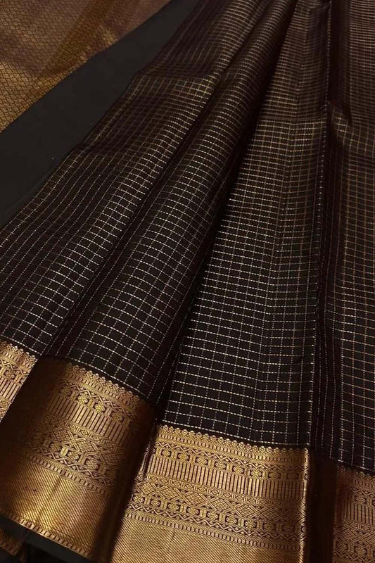 Exquisite Black Kanjeevaram Silk Saree - Handloom Beauty - Luxurion World