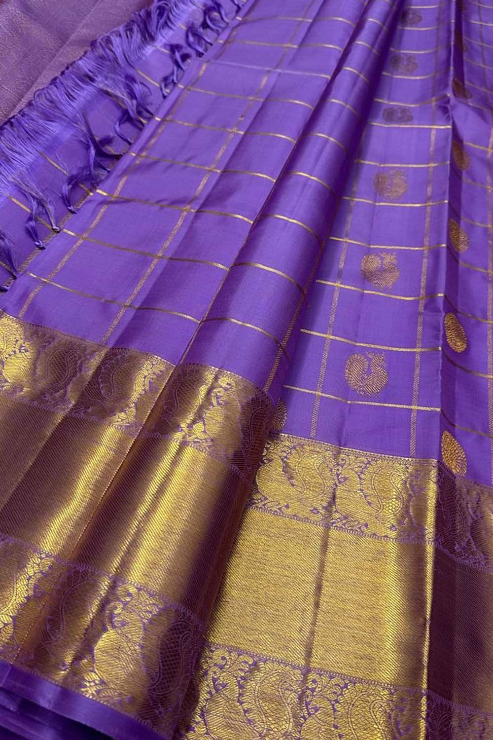 Exquisite Purple Handloom Kanjeevaram Silk Saree - Luxurion World