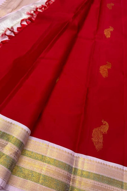 Exquisite Red Handloom Kanjeevaram Silk Saree - Luxurion World