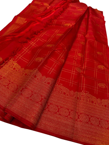 Exquisite Red Kanjeevaram Handloom Silk Saree - Luxurion World