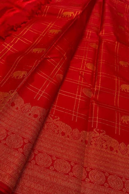 Exquisite Red Kanjeevaram Handloom Silk Saree - Luxurion World