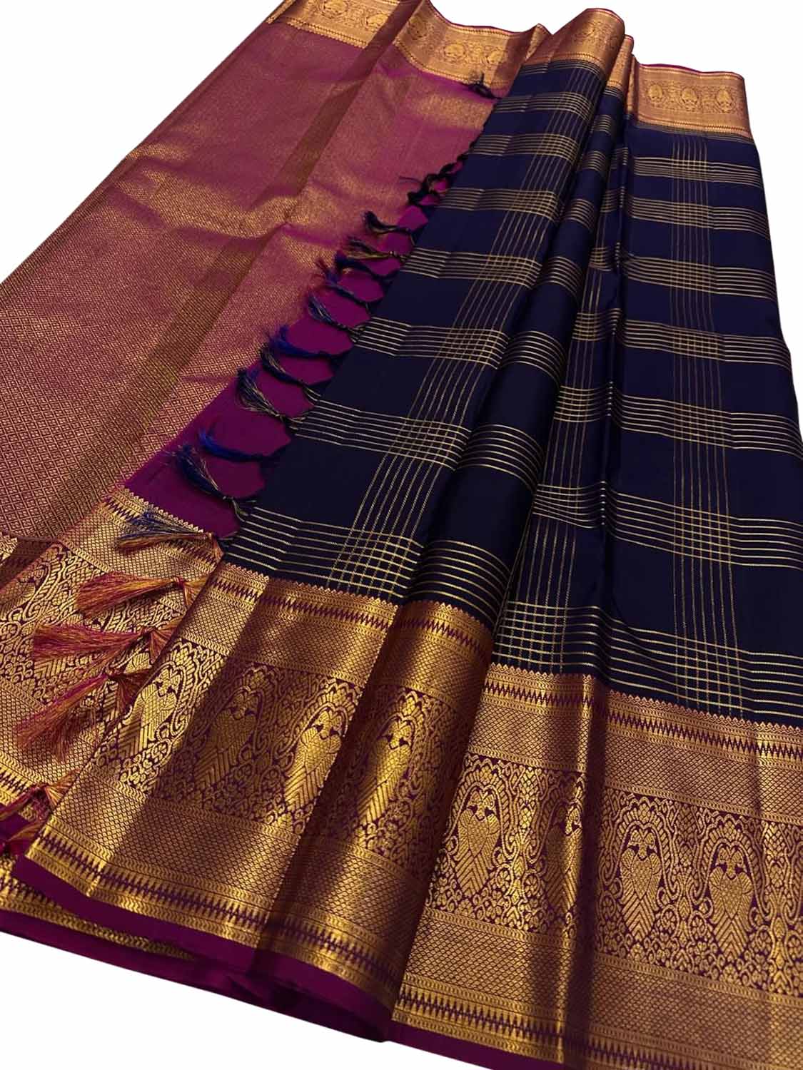 Blue Kanjeevaram Silk Saree - Handloom Pure Elegance - Luxurion World