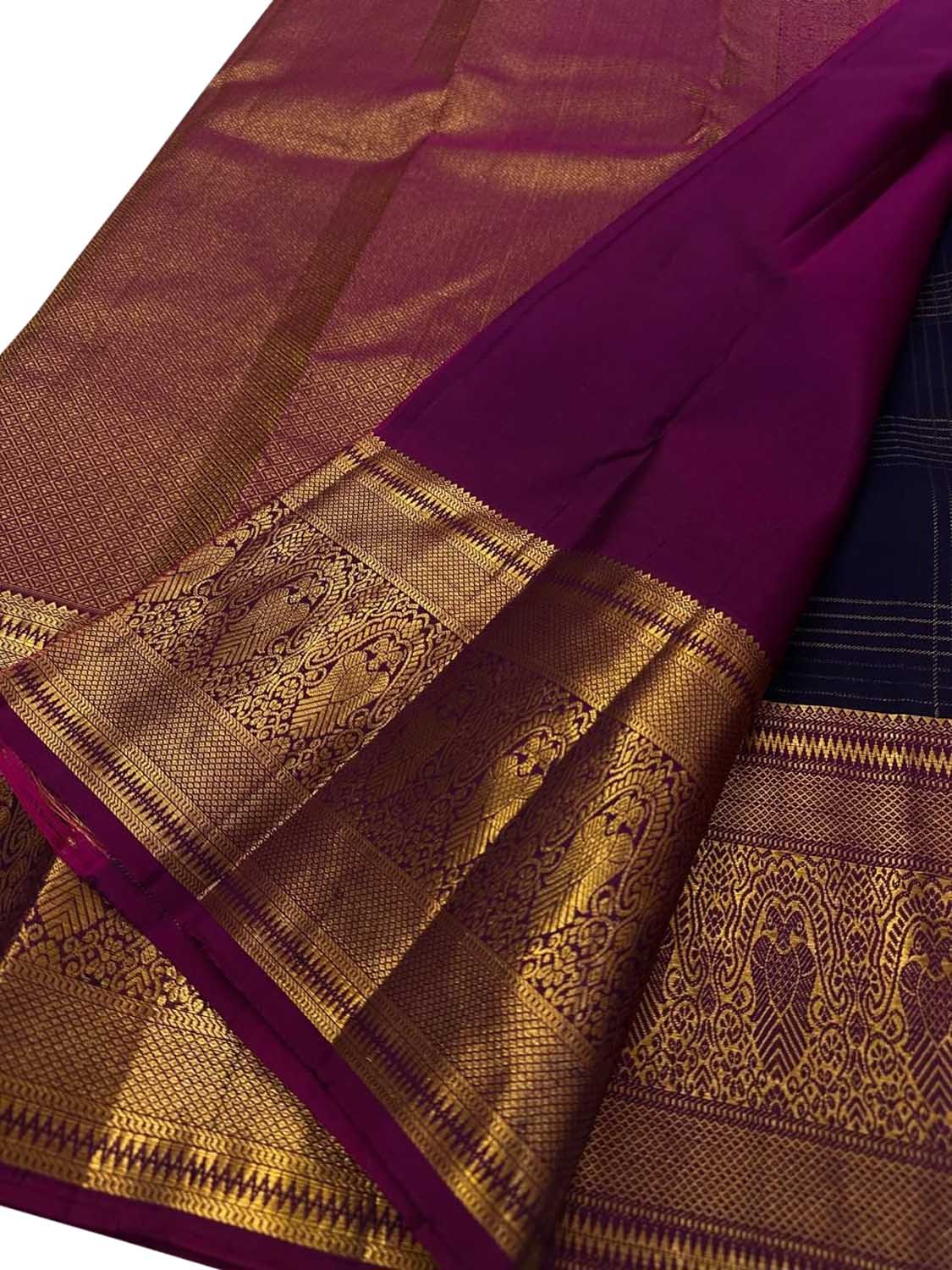 Blue Kanjeevaram Silk Saree - Handloom Pure Elegance - Luxurion World