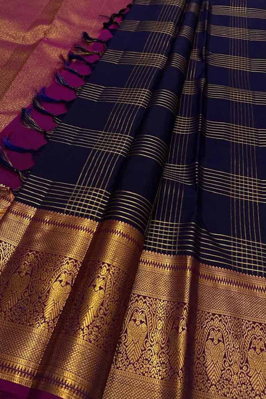 Blue Kanjeevaram Silk Saree - Handloom Pure Elegance - Luxurion World