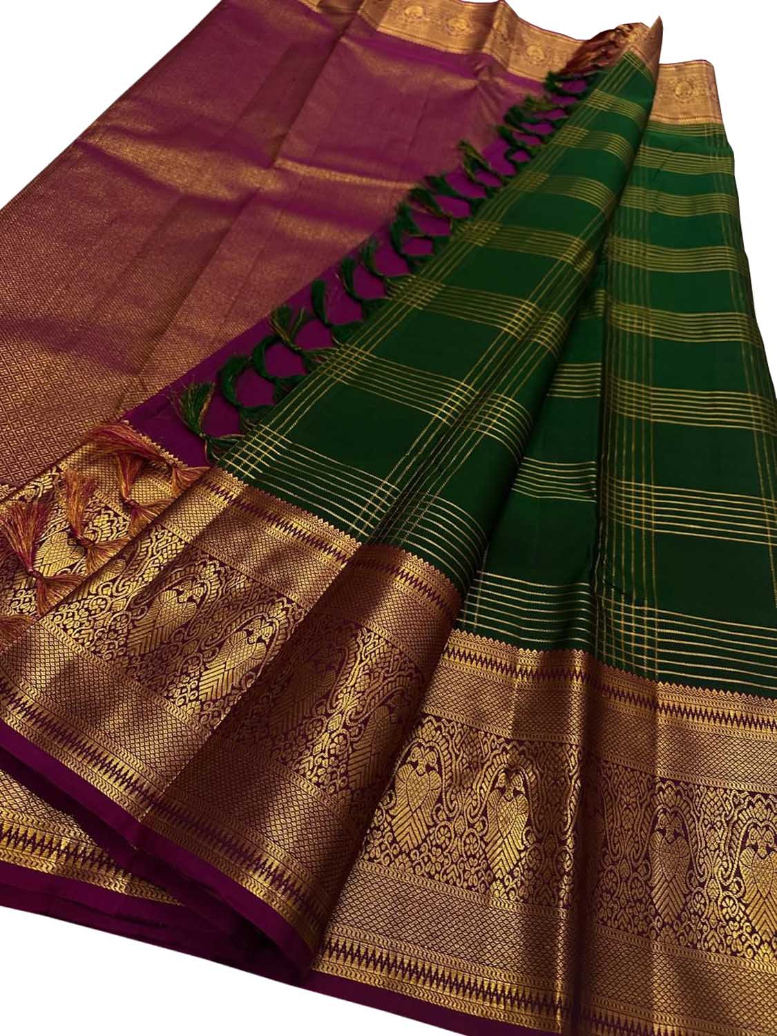 Green Kanjeevaram Pure Silk Saree - Handloom Elegance - Luxurion World