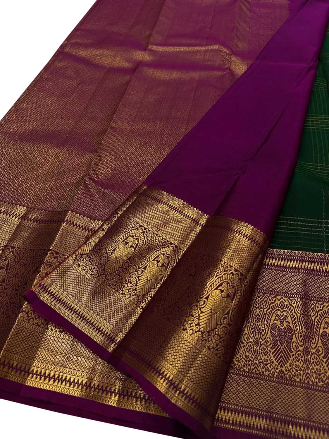 Green Kanjeevaram Pure Silk Saree - Handloom Elegance - Luxurion World