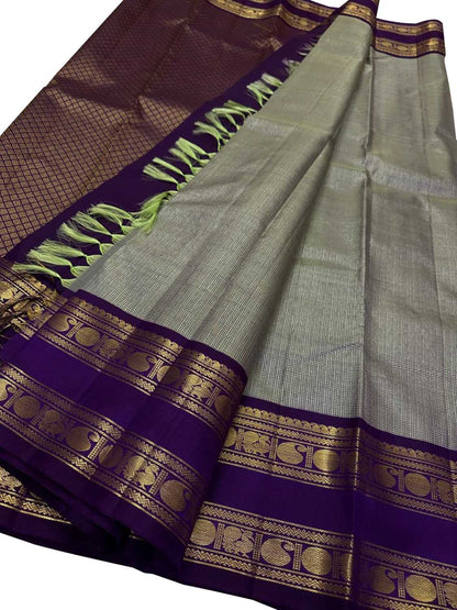Elegant Grey & Purple Handloom Kanjeevaram Pure Silk Saree - Luxurion World