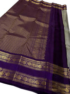 Elegant Grey & Purple Handloom Kanjeevaram Pure Silk Saree - Luxurion World