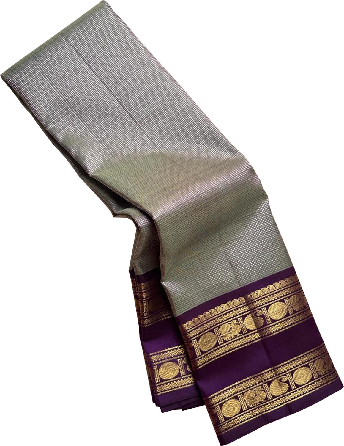 Elegant Grey & Purple Handloom Kanjeevaram Pure Silk Saree - Luxurion World