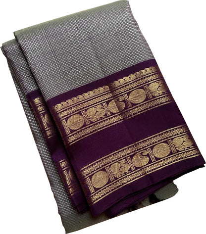 Elegant Grey & Purple Handloom Kanjeevaram Pure Silk Saree - Luxurion World