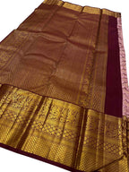 Stunning Pink & Maroon Handloom Kanjeevaram Pure Silk Saree - Luxurion World