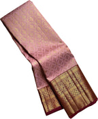 Stunning Pink & Maroon Handloom Kanjeevaram Pure Silk Saree - Luxurion World