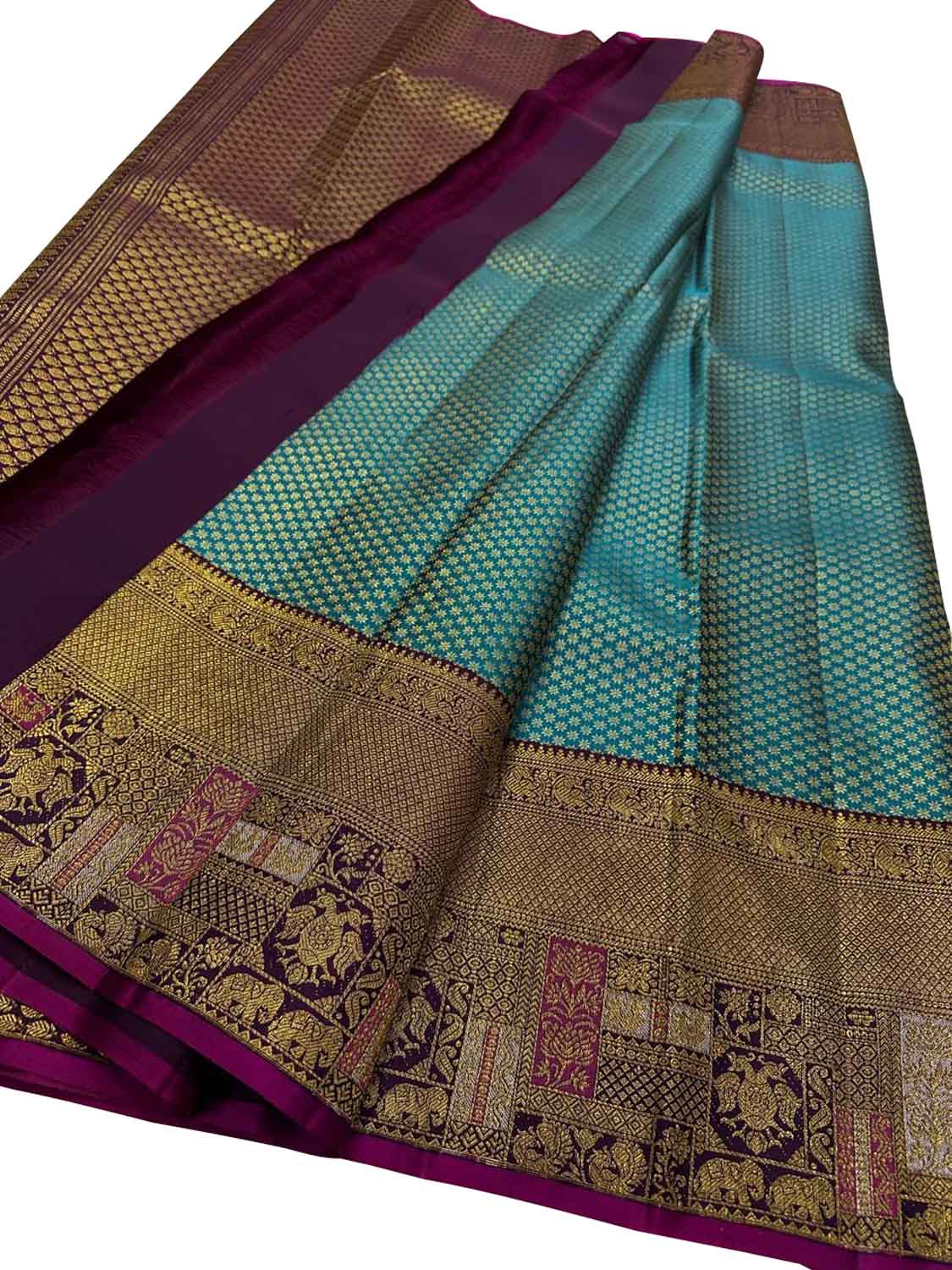 Blue Handloom Kanjeevaram Pure Silk Saree - Luxurion World