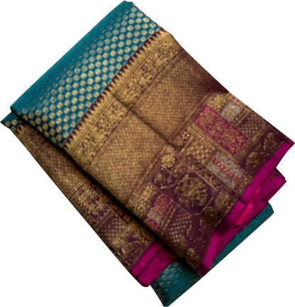 Blue Handloom Kanjeevaram Pure Silk Saree - Luxurion World