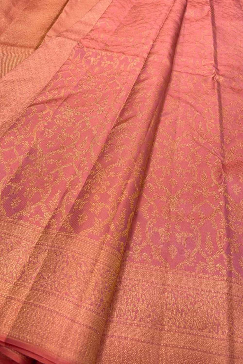 Exquisite Pink Handloom Kanjeevaram Pure Silk Saree - Luxurion World