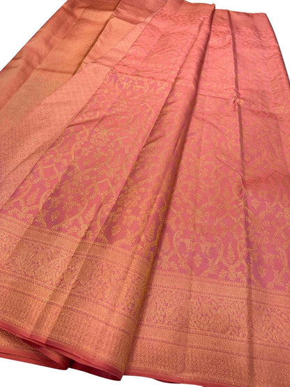 Exquisite Pink Handloom Kanjeevaram Pure Silk Saree - Luxurion World