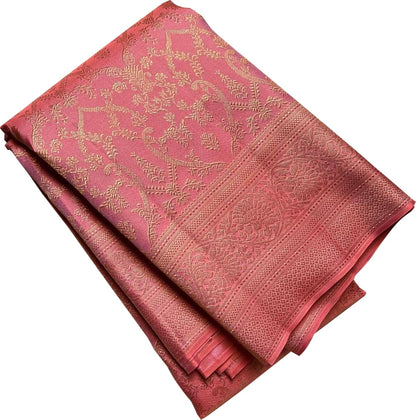 Exquisite Pink Handloom Kanjeevaram Pure Silk Saree - Luxurion World