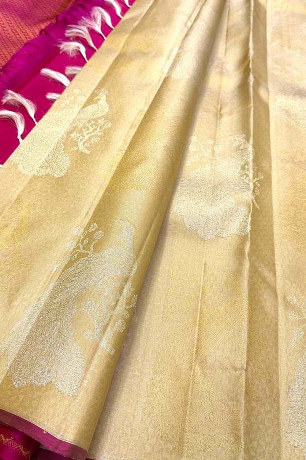 Pastel And Pink Handloom Kanjeevaram Pure Silk Saree - Luxurion World