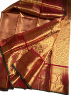 Exquisite Golden Kanjeevaram Handloom Pure Silk Saree - Luxurion World