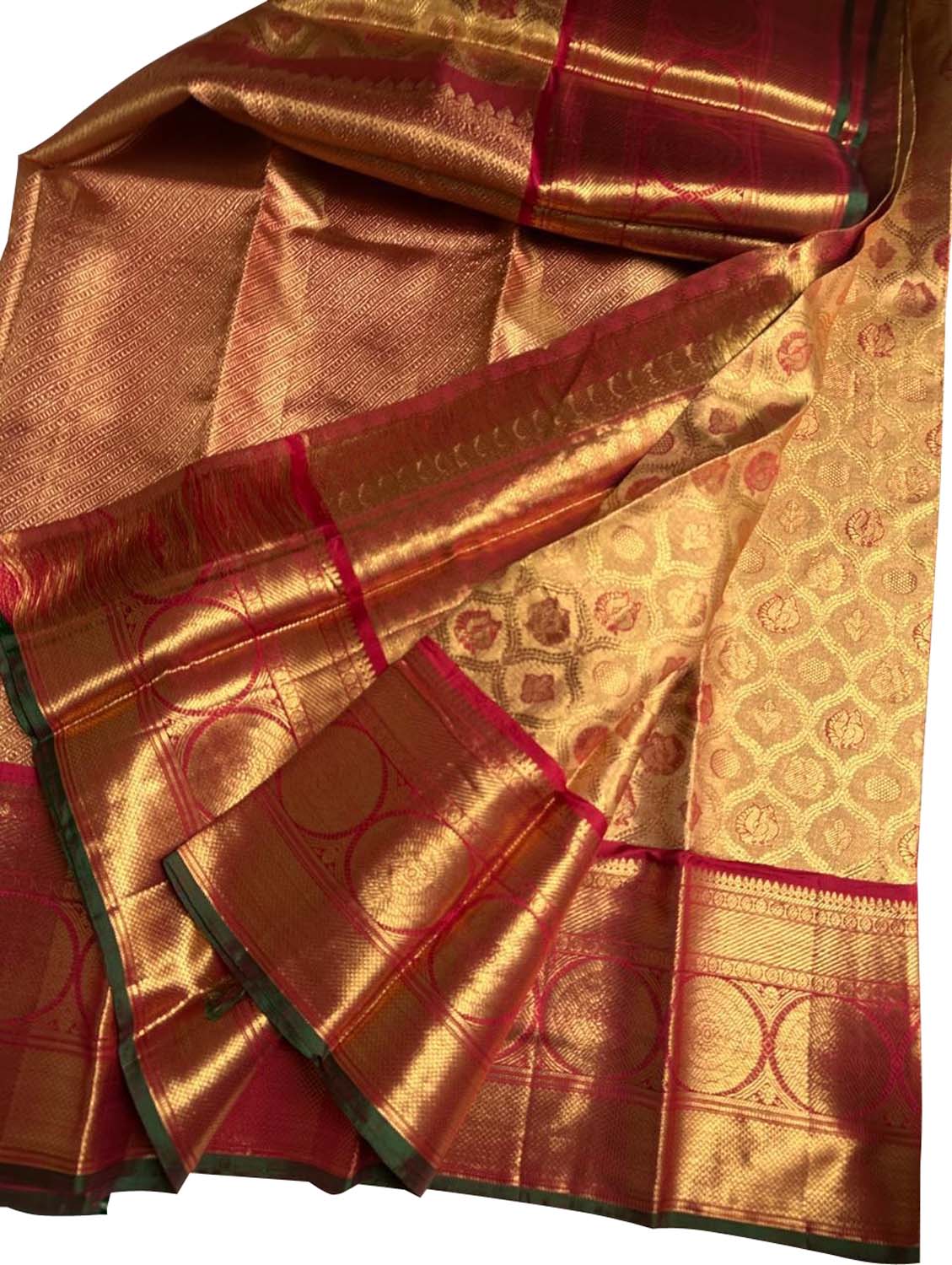 Exquisite Golden Kanjeevaram Handloom Pure Silk Saree - Luxurion World