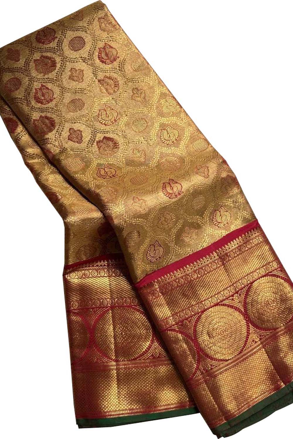 Exquisite Golden Kanjeevaram Handloom Pure Silk Saree - Luxurion World