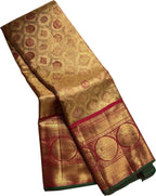 Exquisite Golden Kanjeevaram Handloom Pure Silk Saree - Luxurion World