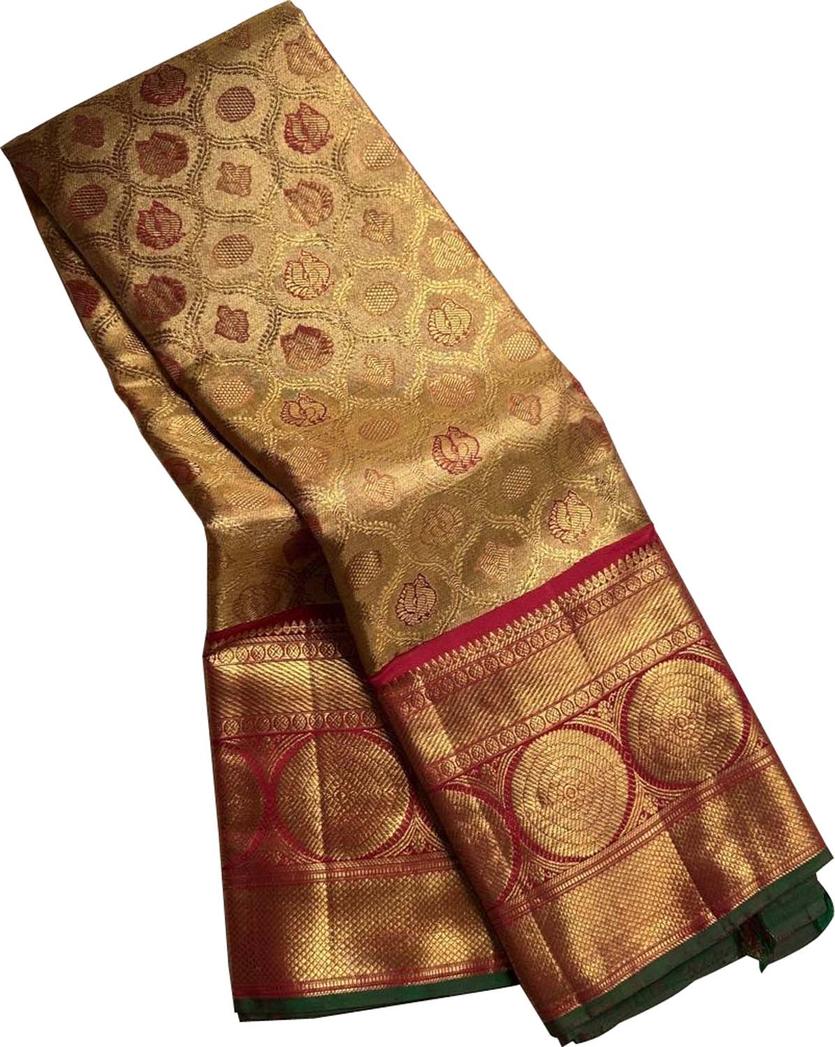 Exquisite Golden Kanjeevaram Handloom Pure Silk Saree - Luxurion World