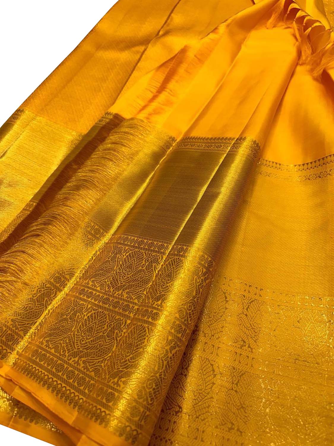 Golden Glow: Kanjeevaram Handloom Pure Silk Saree - Luxurion World
