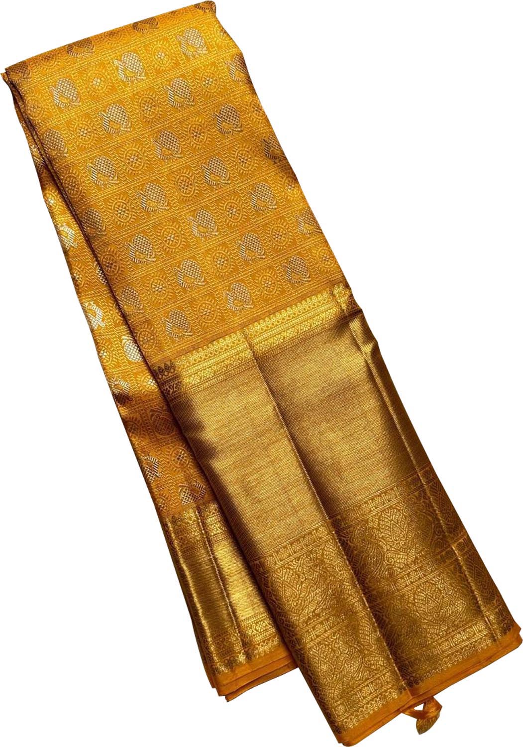 Golden Glow: Kanjeevaram Handloom Pure Silk Saree - Luxurion World