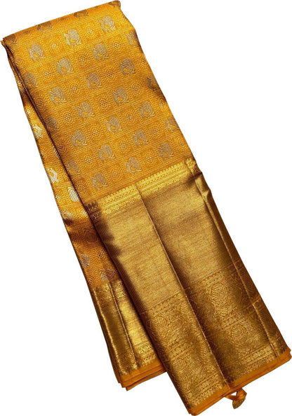 Golden Glow: Kanjeevaram Handloom Pure Silk Saree - Luxurion World