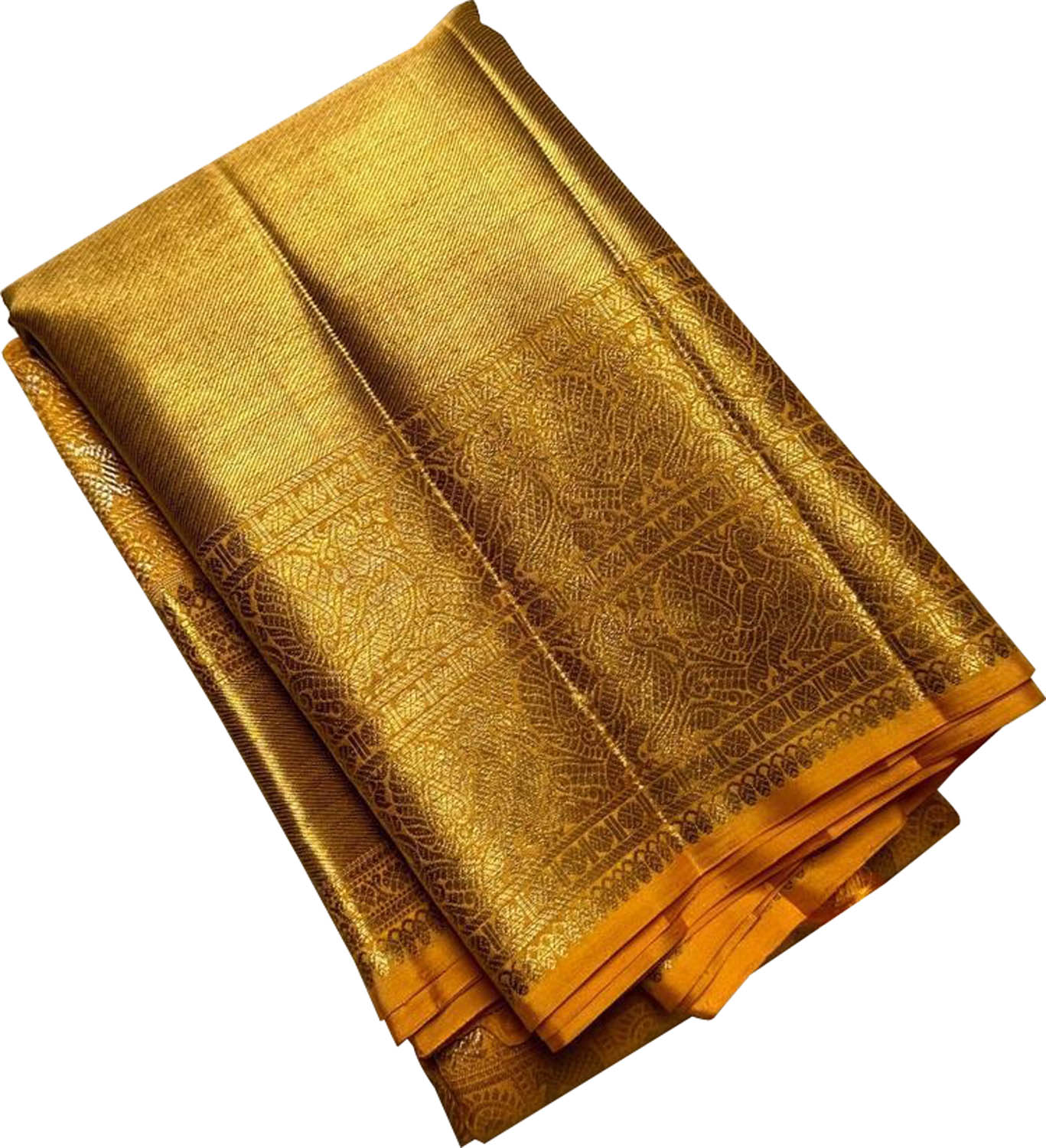 Golden Glow: Kanjeevaram Handloom Pure Silk Saree - Luxurion World