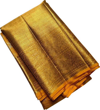 Golden Glow: Kanjeevaram Handloom Pure Silk Saree - Luxurion World