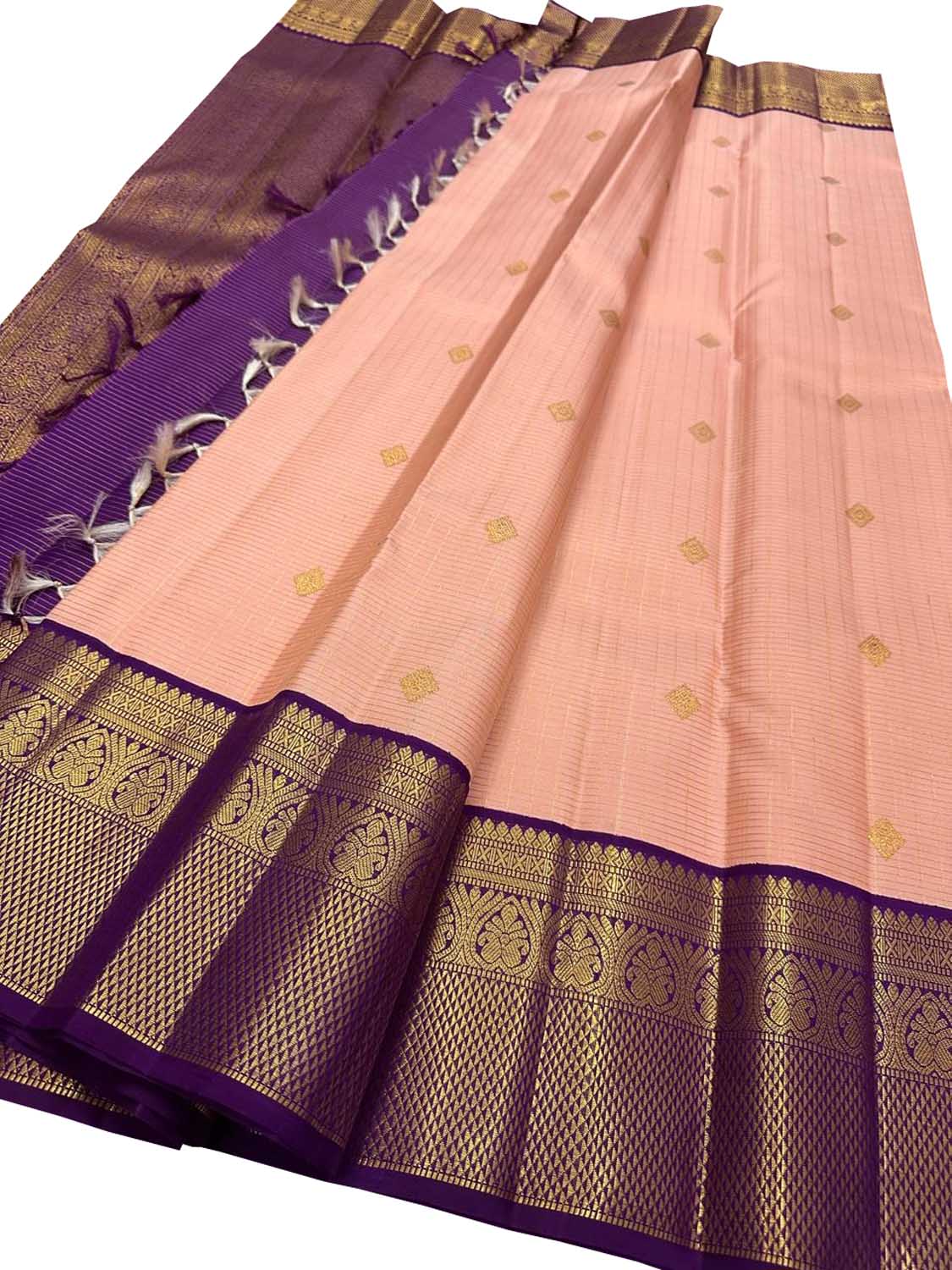 Stunning Pink And Purple Handloom Kanjeevaram Pure Silk Saree - Luxurion World