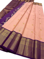 Stunning Pink And Purple Handloom Kanjeevaram Pure Silk Saree - Luxurion World