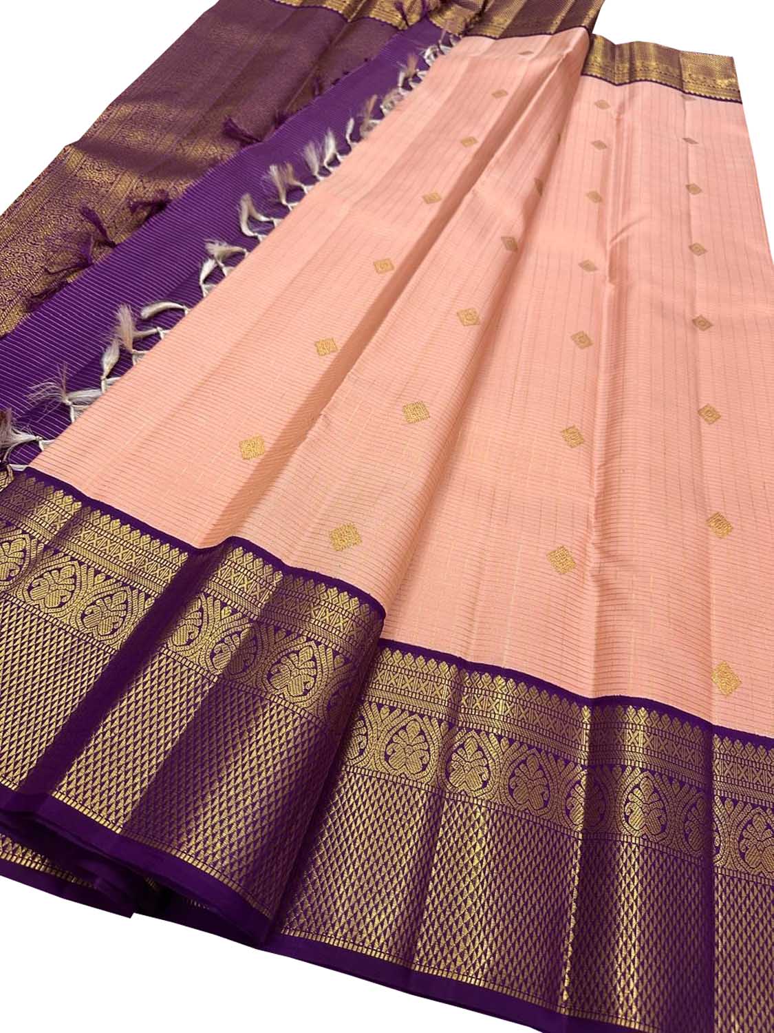 Stunning Pink And Purple Handloom Kanjeevaram Pure Silk Saree - Luxurion World