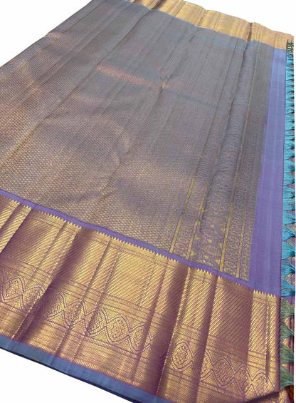 Exquisite Purple Handloom Kanjeevaram Silk Flower Design Saree - Luxurion World