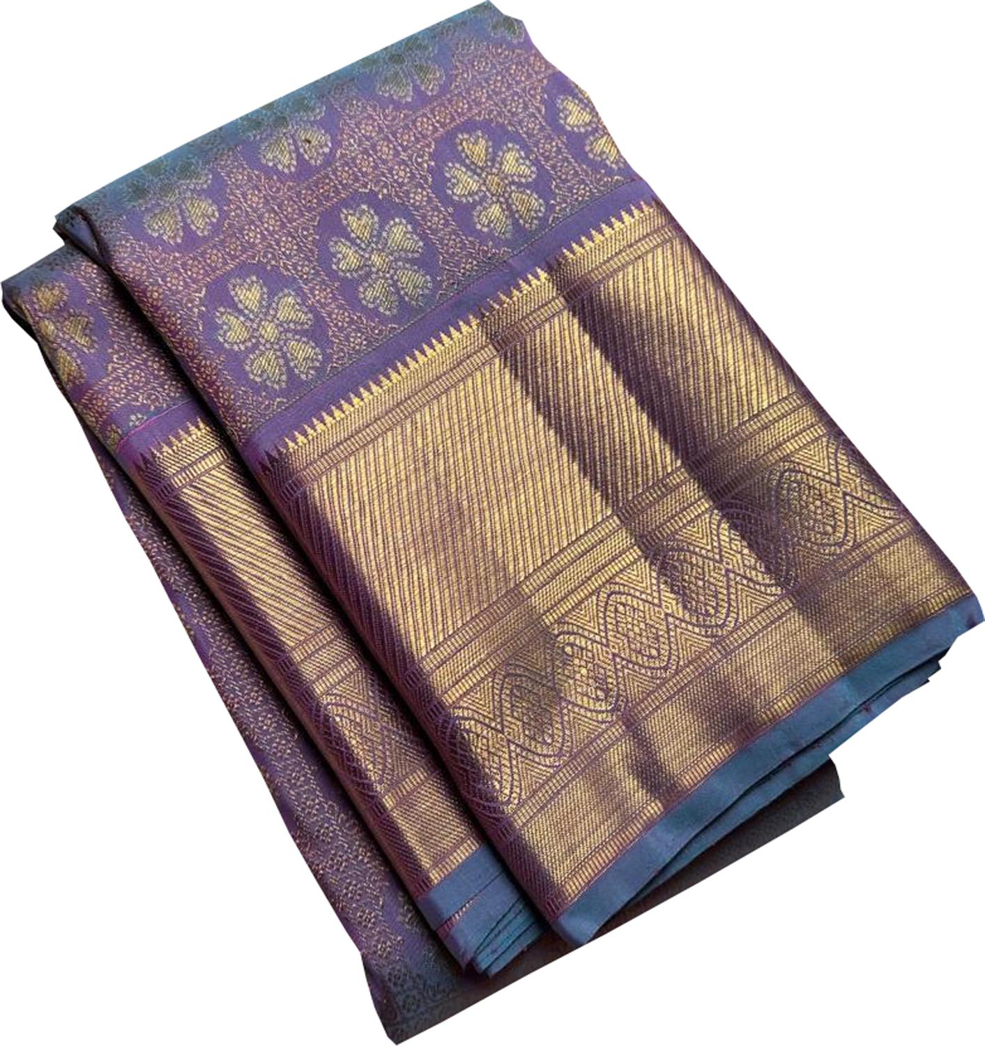 Exquisite Purple Handloom Kanjeevaram Silk Flower Design Saree - Luxurion World