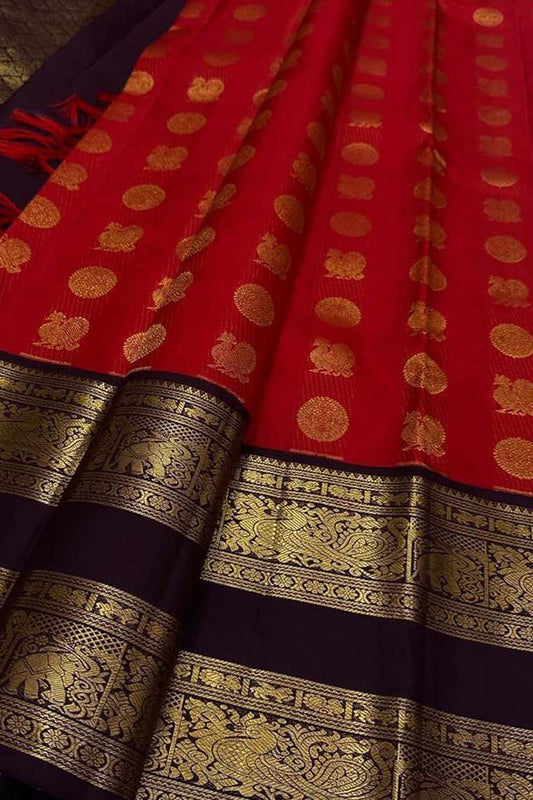 Exquisite Red Handloom Kanjeevaram Pure Silk Saree - Luxurion World