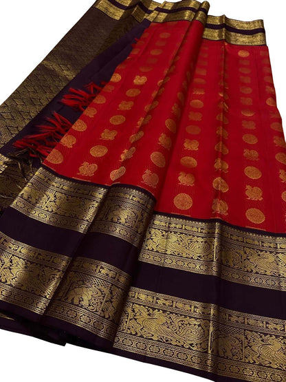 Exquisite Red Handloom Kanjeevaram Pure Silk Saree - Luxurion World