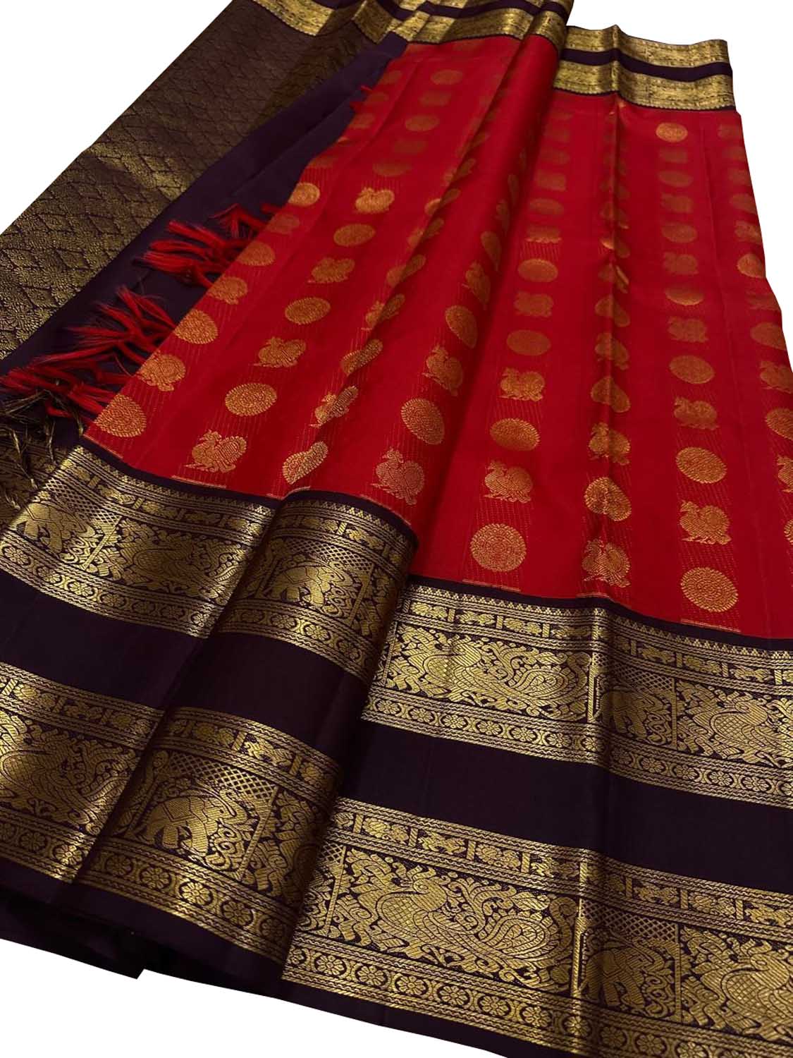Exquisite Red Handloom Kanjeevaram Pure Silk Saree - Luxurion World