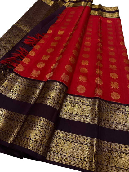 Exquisite Red Handloom Kanjeevaram Pure Silk Saree - Luxurion World