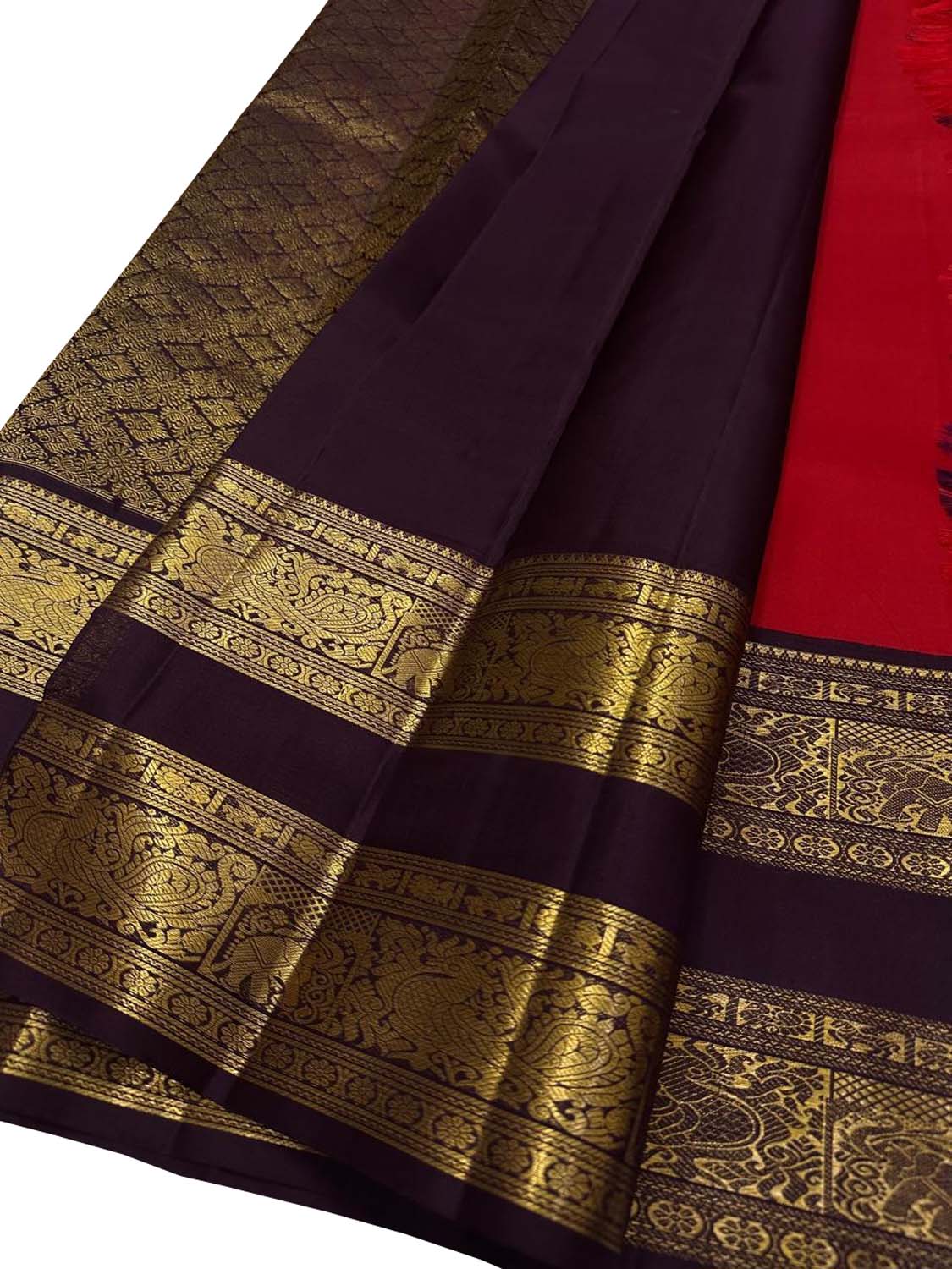 Exquisite Red Handloom Kanjeevaram Pure Silk Saree - Luxurion World